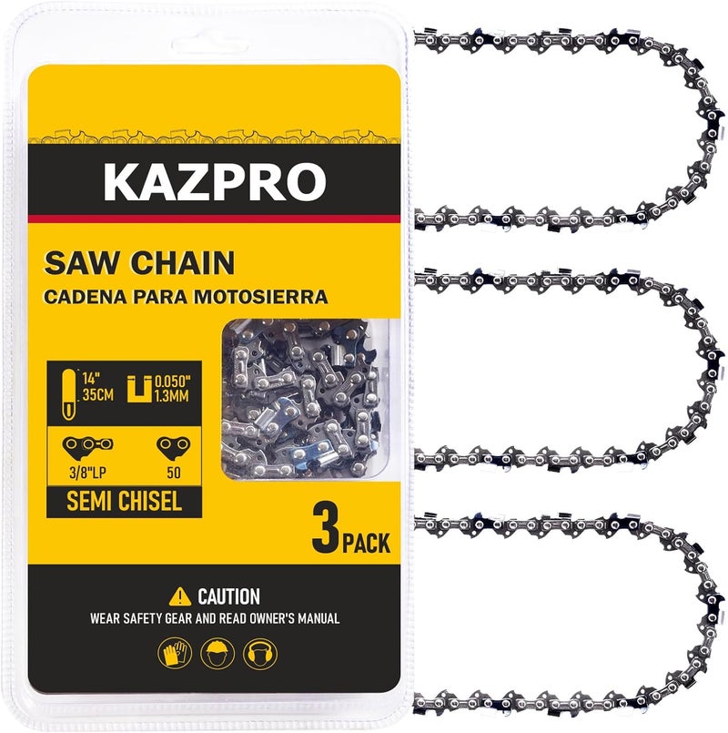 KAZPRO 14 Inch Chainsaw Chain 50 Drive Links, 3/8" LP Pitch, .050" Gauge, Low kickback, Lubrication System Chainsaw Blade fits 3636 005 0050, 63PM350E, H37-50, Y50, KP-S50 (3 Pack) - Image 1